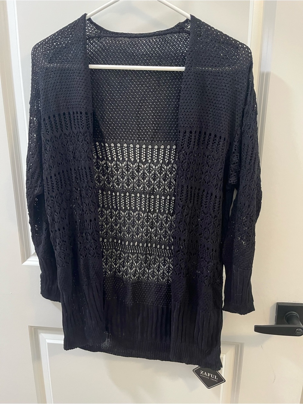 Zaful Black Open-Front Crochet Knit Cardigan